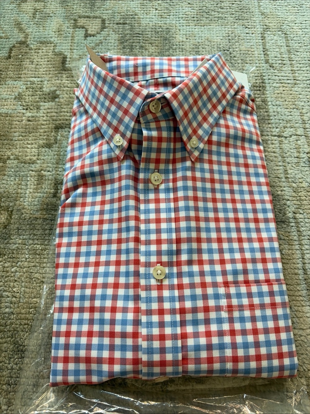 Charles Tyrwhitt Non-Iron Slim Fit Blue/White/Red Check Dress Shirt Medium